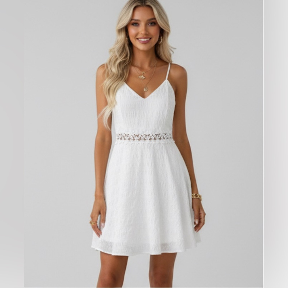 Boho Guipure Lace Insert Cami Dress White - Picture 1 of 8